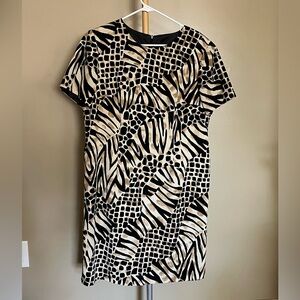 Vintage John Philips Women’s Petite Zebra Print Midi Dress in Black and Tan
